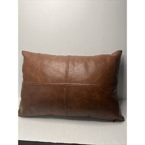FRYE Vegan Leather Lumbar Pillow Brown Western Zipper Rectangle Home Decor Cabin